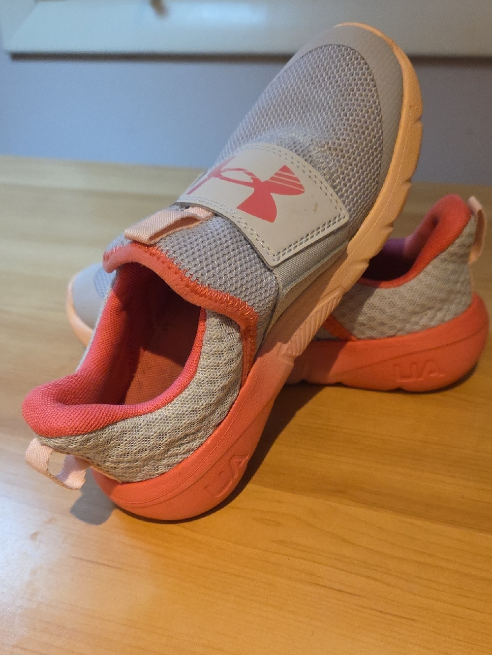 Under Armour Kids Light Gray and Coral Slip-On Athletic Sneakers